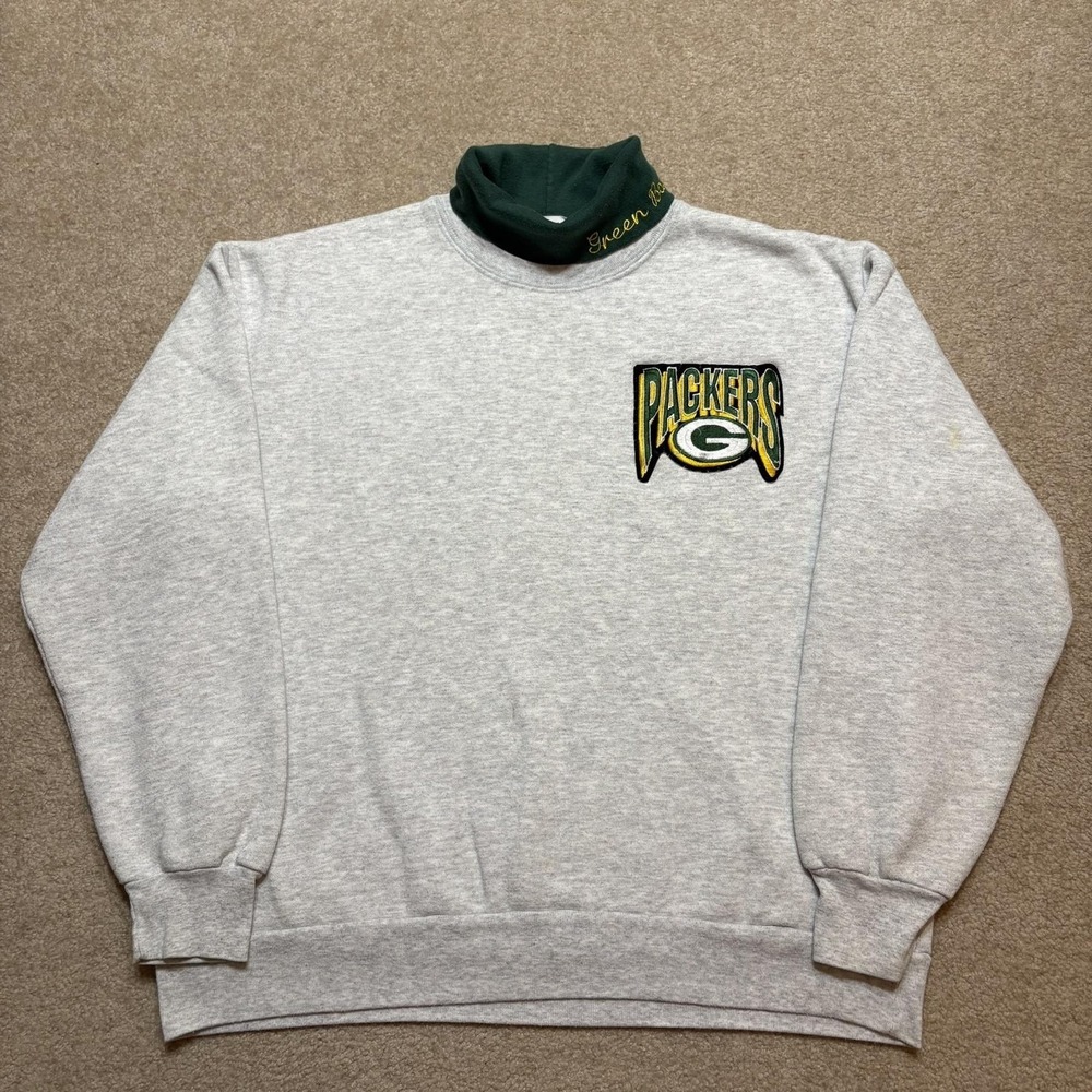 Vtg Green Bay Packers Sweatshirt Mens Large NFL Football Majestic Mock Neck 90s